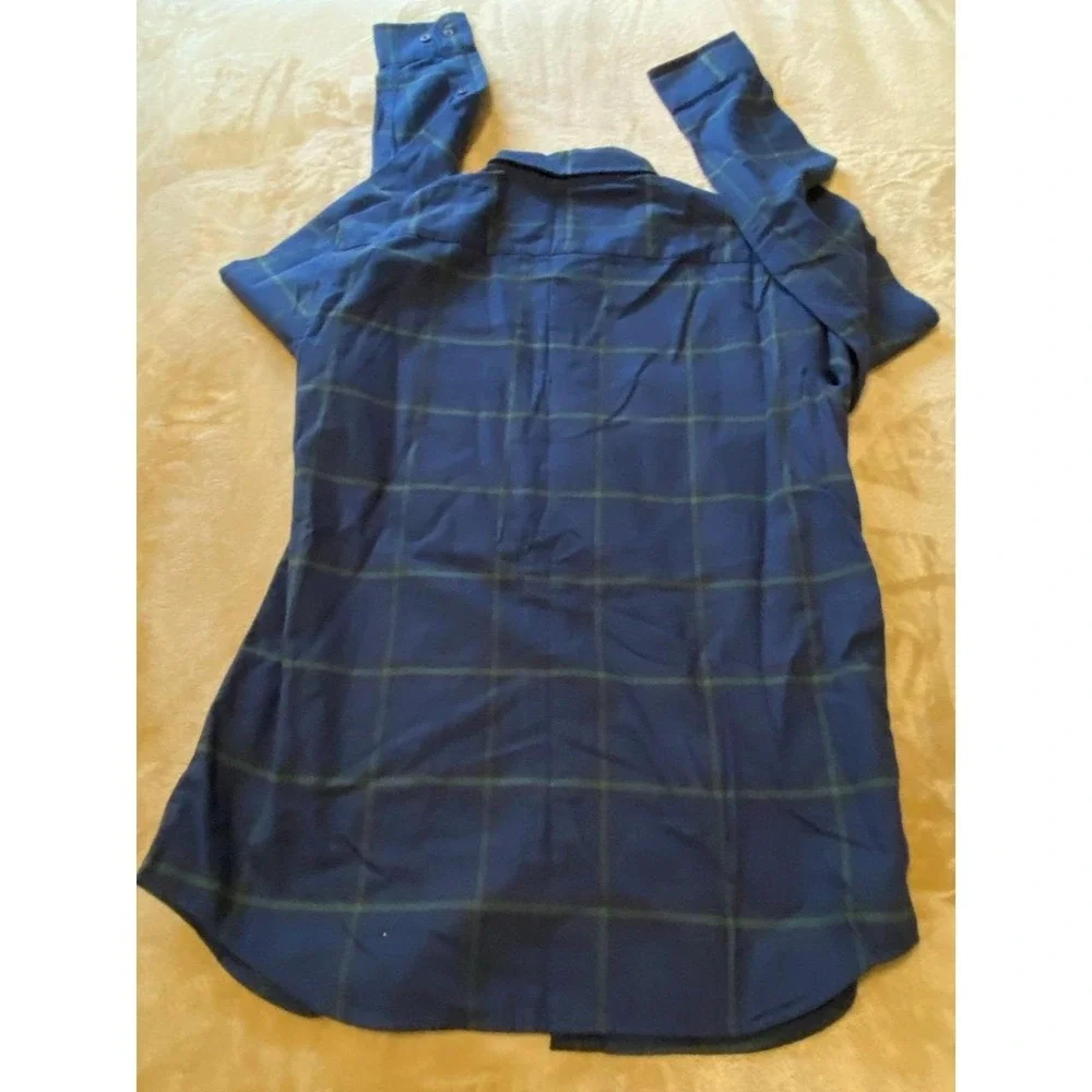 Banana Republic Shirt BR Men Large Plaid New Tags Medium Navy Lux Untucked s54